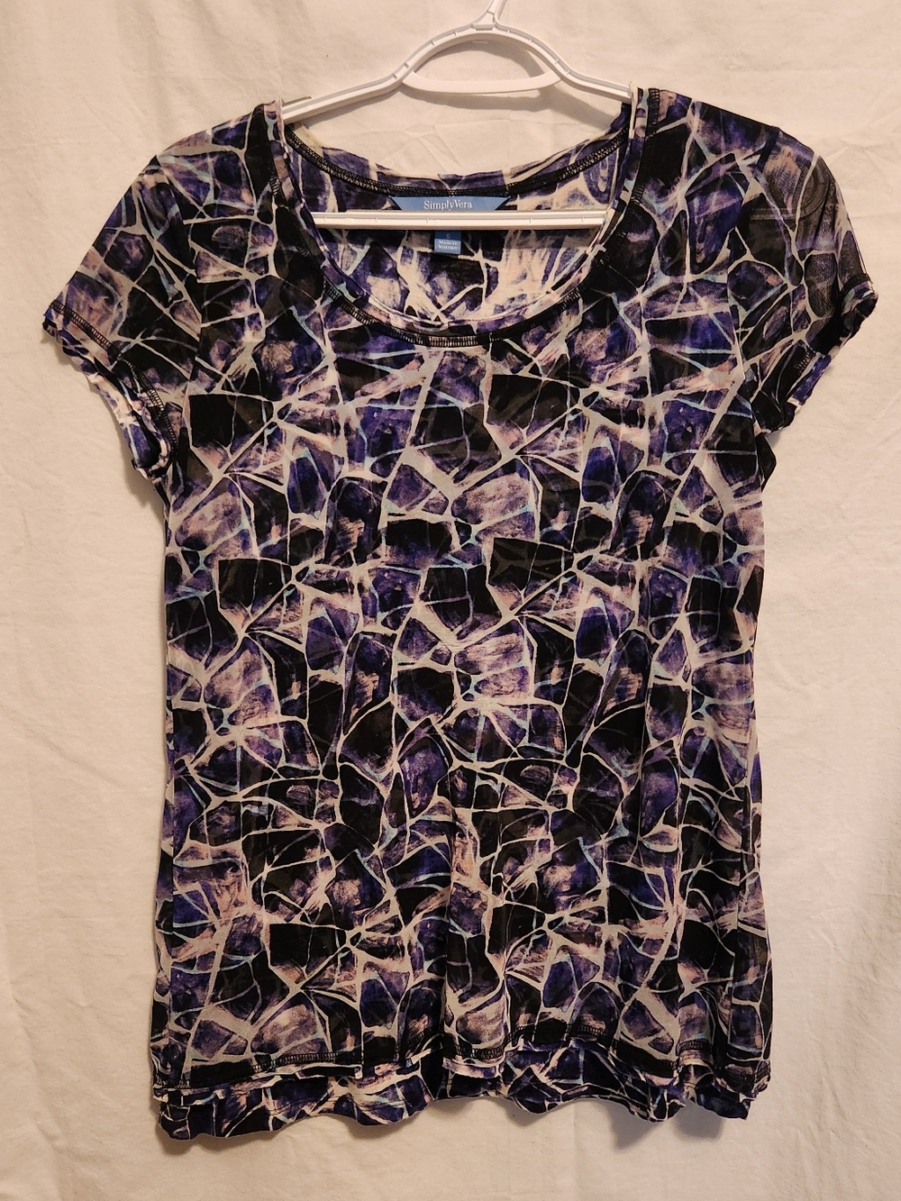 Simply Vera Vera Wang Black and Purple Mosaic Short Sleeve Tee